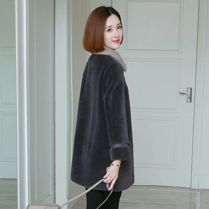 

2020 New Middle Age Women Winter Real Fox Fur Natural Lamb Fur Coat Female Sheep Shearing Double-faced Fur Long Overcoat H74
