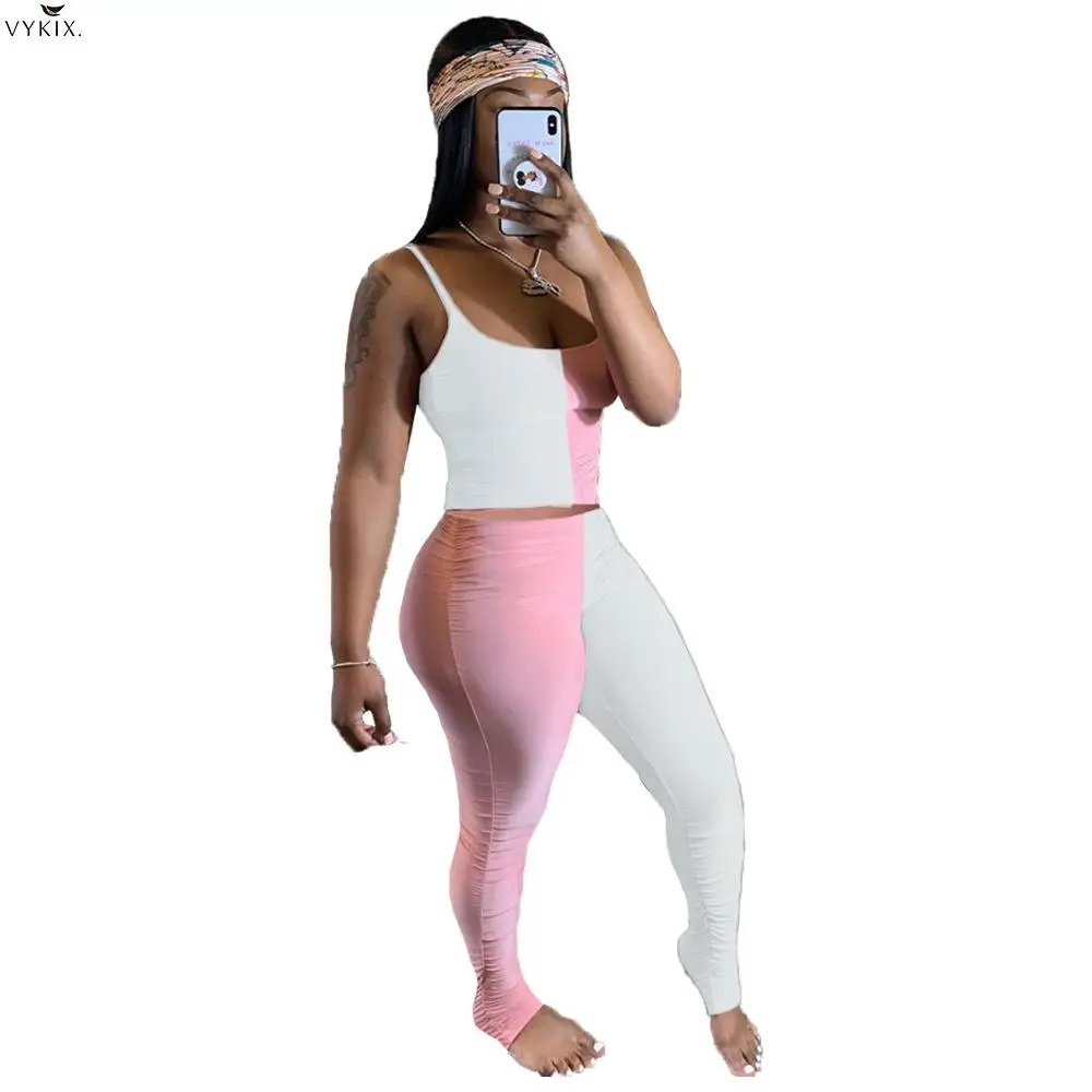 

Новинка 2020, женские Лоскутные Топы на бретельках с бретельками, спортивные костюмы со штанами, спортивные комплекты из двух предметов, подх...