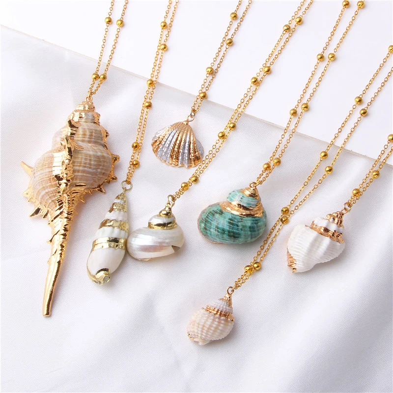 

New style Jewelry on the neck gold rim shell necklaces for women natural conch pendant necklace for man