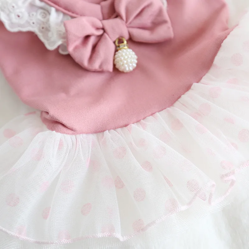 Розовое Кружевное платье для собак и кошек товары домашних животных летняя