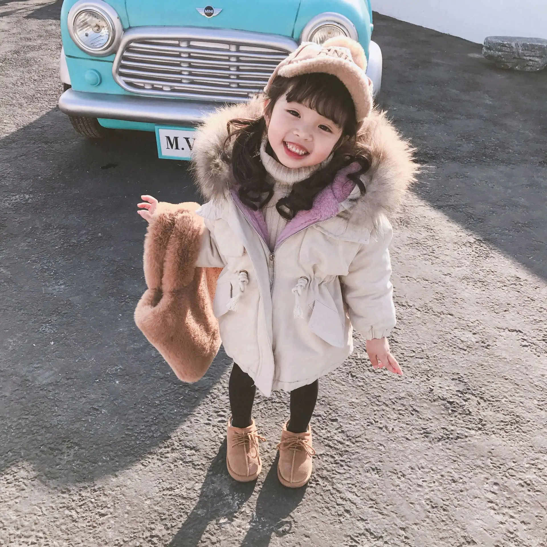 Куртка детская зимняя хлопковая с меховым воротником однотонная | Мать и ребенок