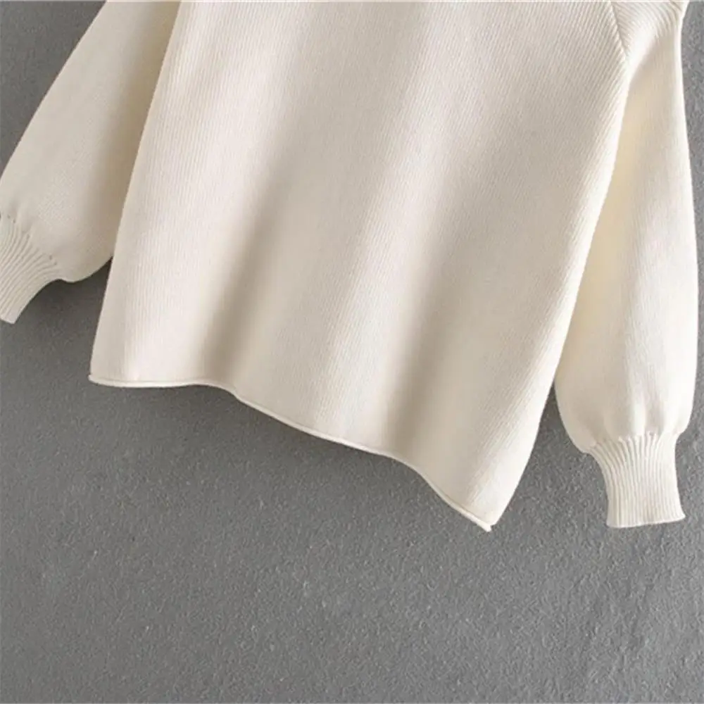 

Autumn 2019 women's new fashion trend wrap collar long sleeve off shoulder loose knit 05536127250