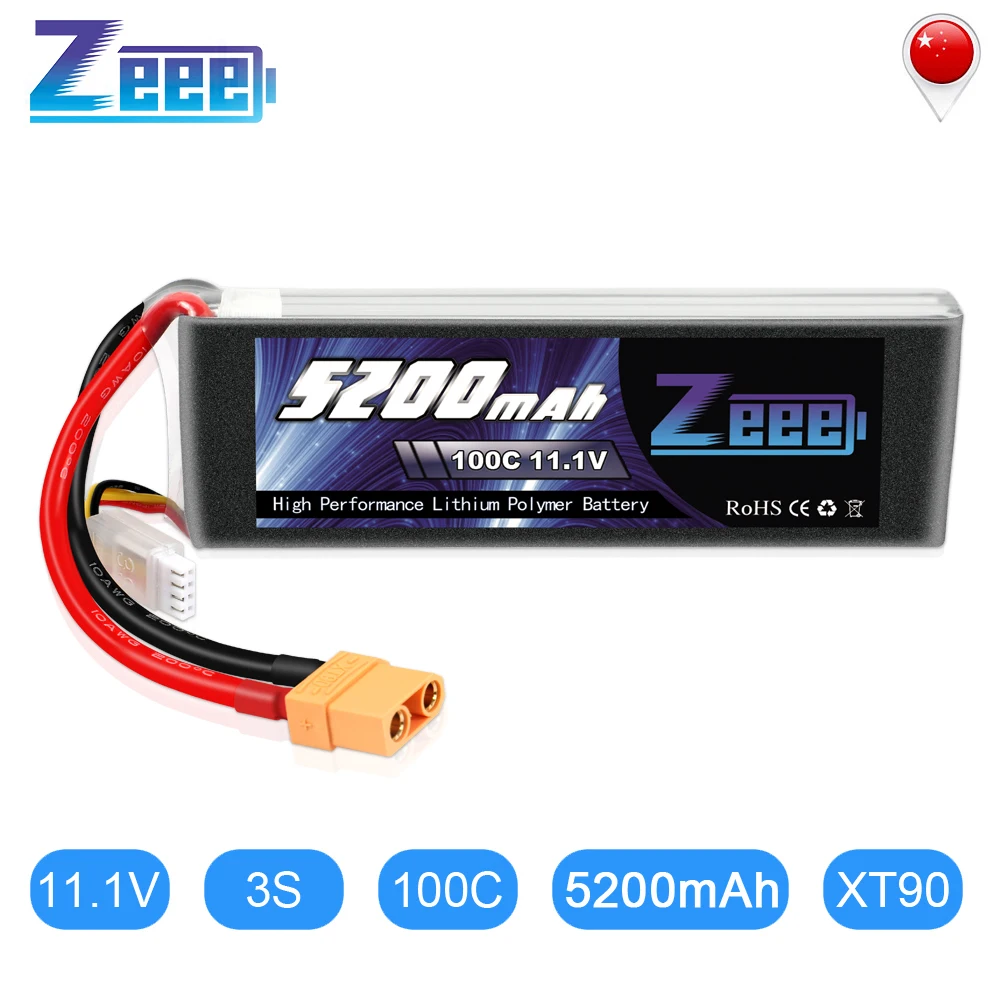 Zeee 5200mAh 100C 11.1V 3S Lipo Battery with XT90 Connector Graphene LiPo Battey for RC Car Quadcopter Helicopter Boat Airplane