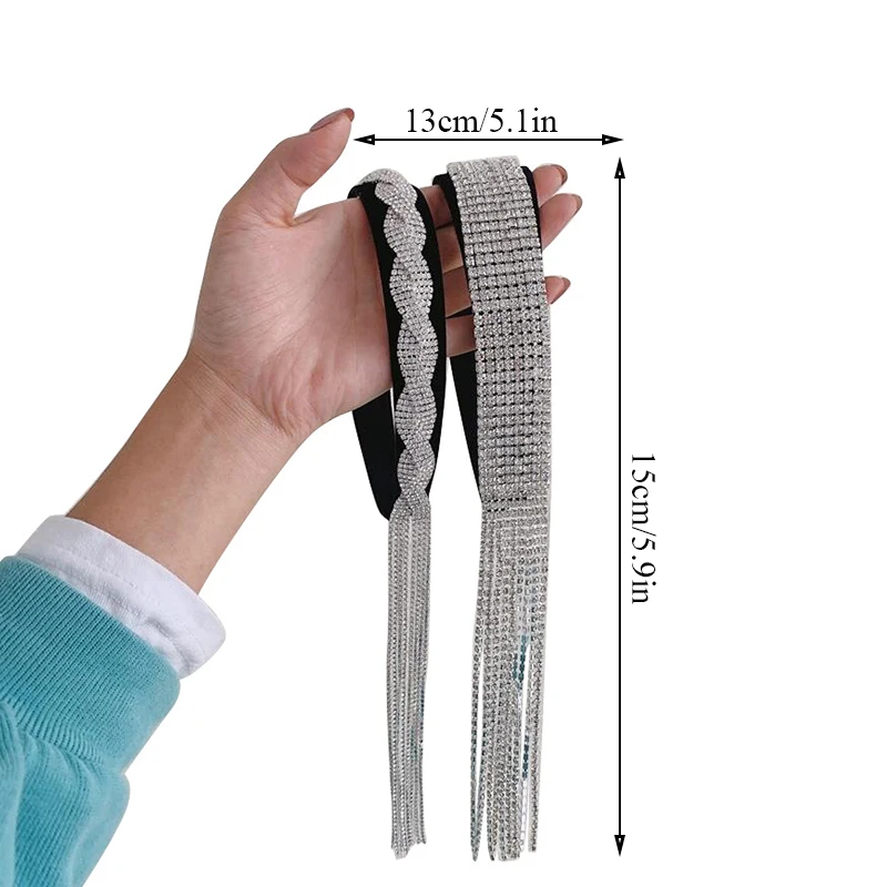 

Retro Tassel Rhinestone Headband Metal Braided Twist Hair Hoop Full Rhinestone Head Hoop Women Girl Elegant Hair Accessories