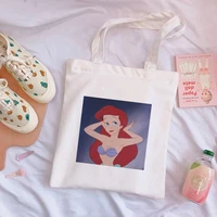 cute little mermaid princess fun print shoulder canvas bags harajuku cartoon messenger bag casual handbag women bag purse