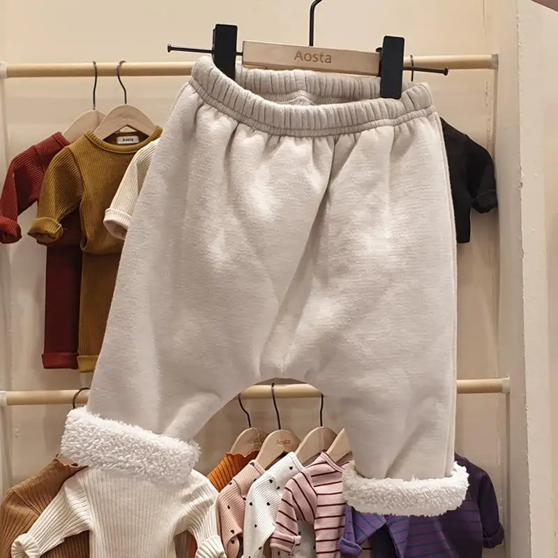 beige Новые зимние детские штаны-шаровары, вельветовые штаны для маленьких мальчиков и девочек, плотные теплые Мягкие штаны для малышей, детская одежда - Цвет: beige