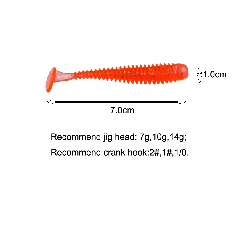 

20PIECES/LOT 7CM 2G PVC Screw Thread Style T Tail Soft Fishing Worms Lure