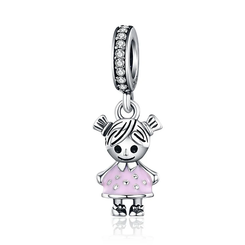 

Lovely 925 Sterling Silver Beads Little Girl With Double Braid Charm Fit Original Pandora Bracelet Women DIY Jewelry Making Gift