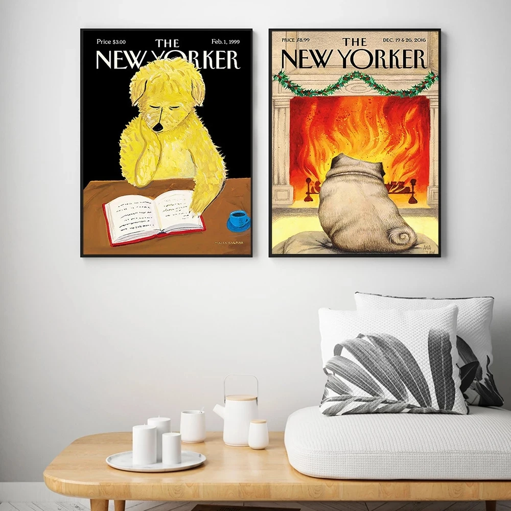 

New Yorker Magazine's Canvas Print Retro Poster Dog Art Print Vintage Multi-piece Wall Picture Living Room Decorative Prints