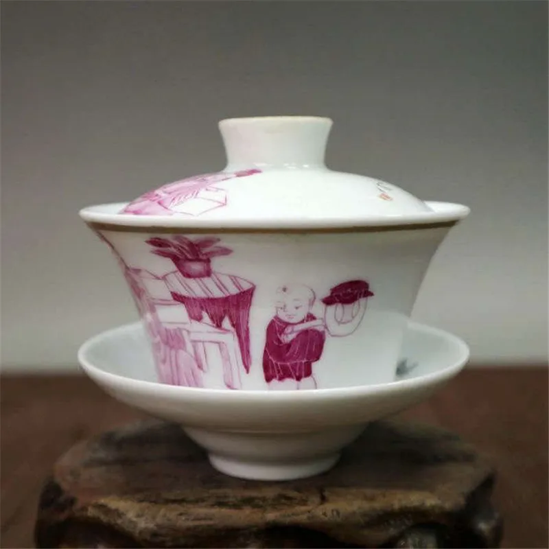 A Set 4pcs Jingdezhen Ceramic Tea Bowl Porcelain Cup Gold Rouge Red Glaze Figure Pattern Cover Home Decoration Gift | Дом и сад