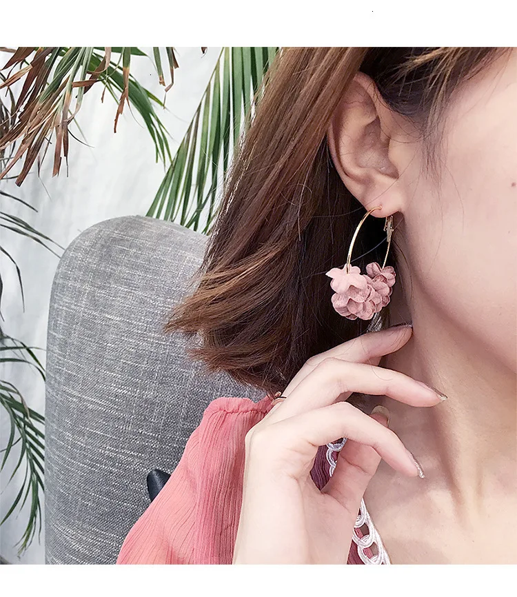 Модные серьги обруча для женщин Bijoux элегантная ткань цветок лепесток сплав круг круглые серьги Шарм Золотой Цвет Brincos