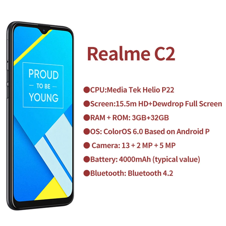 RU версия OPPO Realme C2 15 5 HD + Dewdrop MediaTek Helio P22 3 ГБ ОЗУ 32 Гб ПЗУ 13 МП AI двойная камера
