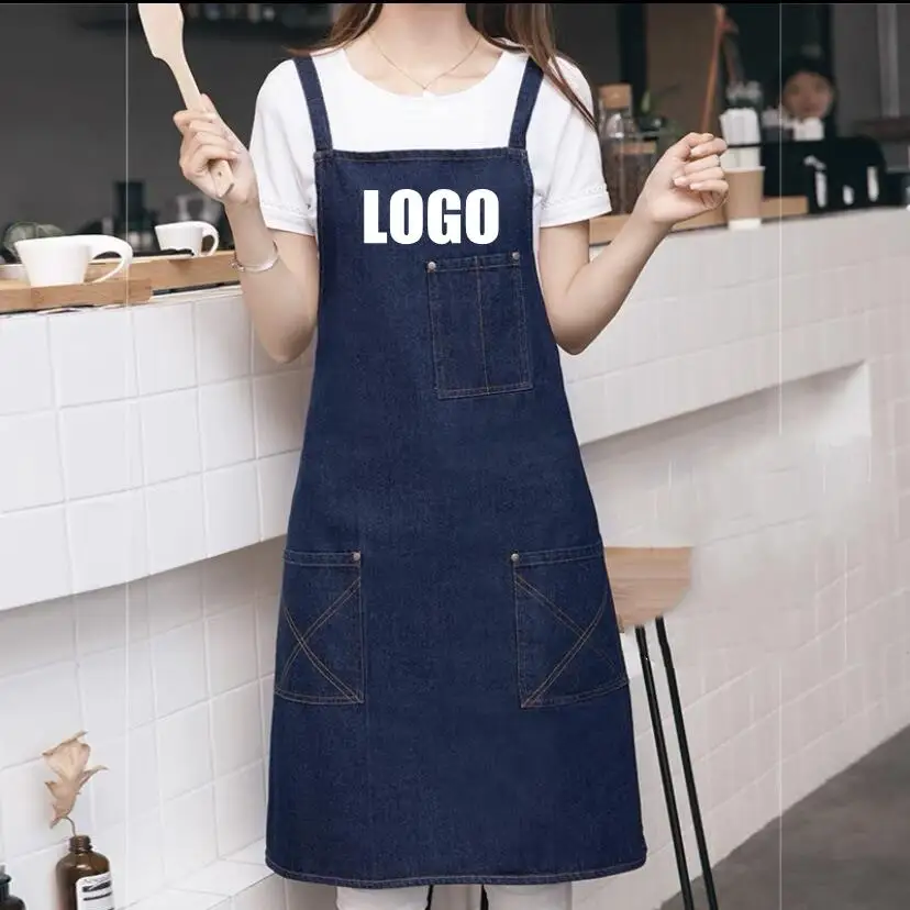 

Apron CustomizedLogo Personalized Kitchen Wifes Gift Hotel Coffee Shop Manicure Salon Cleaning Tools Dust And Smudge Denim Apron