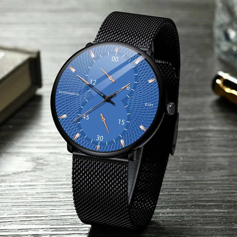 Роскошные мужские часы креативный циферблат простой стальной ремешок сетчатый