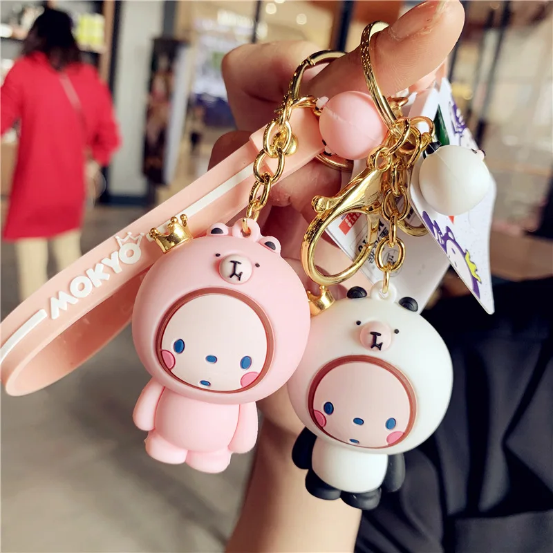 Корона брелок с обезьянкой Корейский мультфильм пара кукла кольцо для ключей