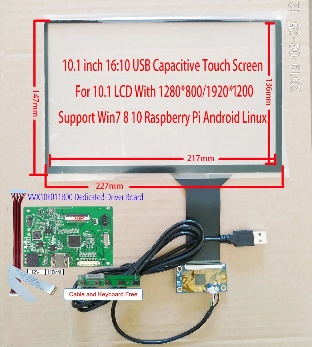 Touch with Driver EDP ЖК-дисплей драйвер платы для VVX10F011B00 5 V-12 V Мощность 10,1 дюймов 1920*1200 USB емкостный сенсорный экран Сенсорный экран Поддержка Win7 8 10 Raspberry Pi - Цвет: Touch with Driver