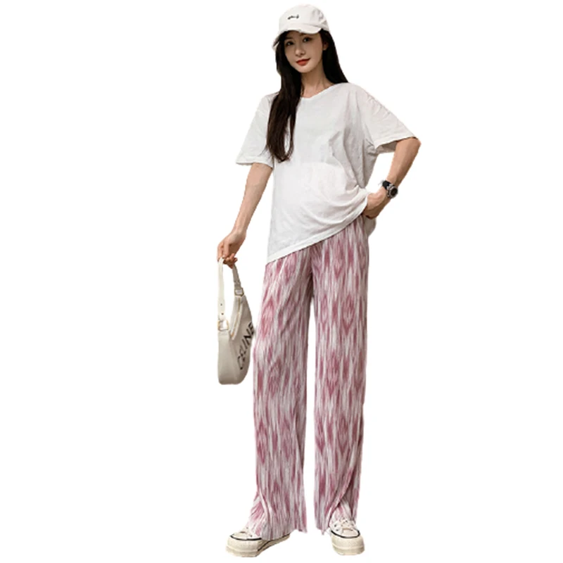 

7109# Summer Wide Leg Loose Chiffon Maternity Full Long Pants Elastic Waist Belly Pants Clothes for Pregnant Women Pregnancy