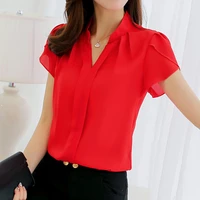 2021 summer new short sleeved top women fashion chiffon solid color v neck women shirts chiffon women blouse