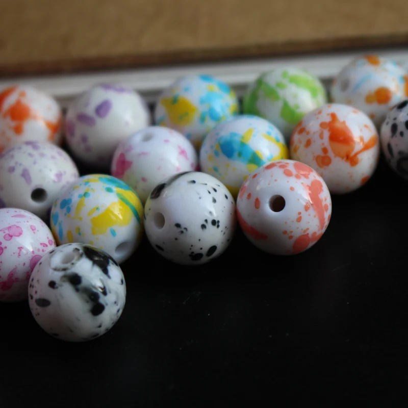 (30 шт./лот) 14 мм акриловые бусины с принтом разноцветные для изготовления