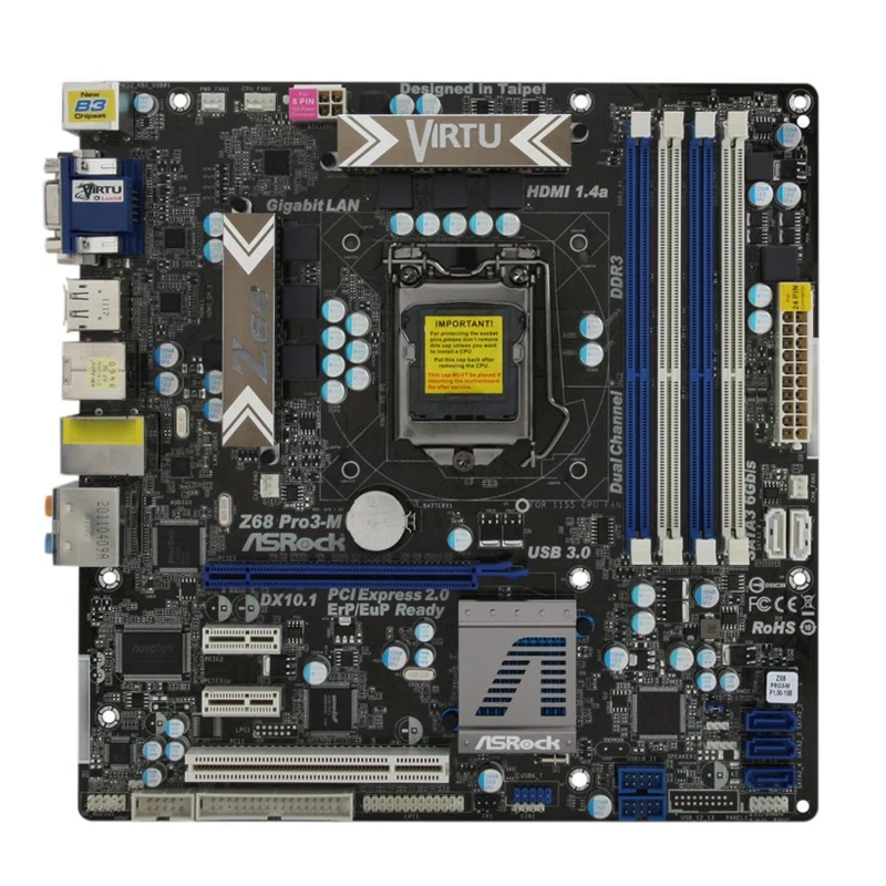 

Материнская плата для ASRock Z68 PRO3-M LGA 1155 DDR3 32 ГБ для Intel Z68 Core i7i5i3 процессор PCI-E 2,0 SATA3 USB 3,0 Micro ATX