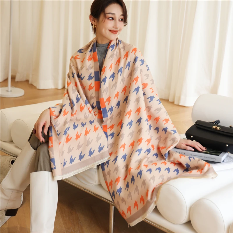 

2022 Thick Women Cashmer Pashmina Winter Scarf Hijab Print Plaid Large Bufanda Female Headscarf Shawl Blanket Wraps