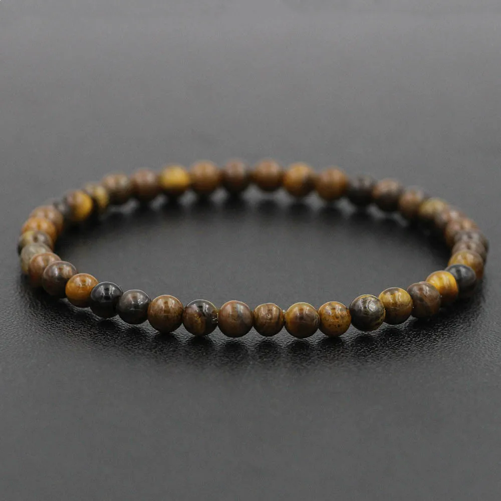 Мужской браслет из натурального камня минималистичный 4 мм 6 8 10 бусины тигровый
