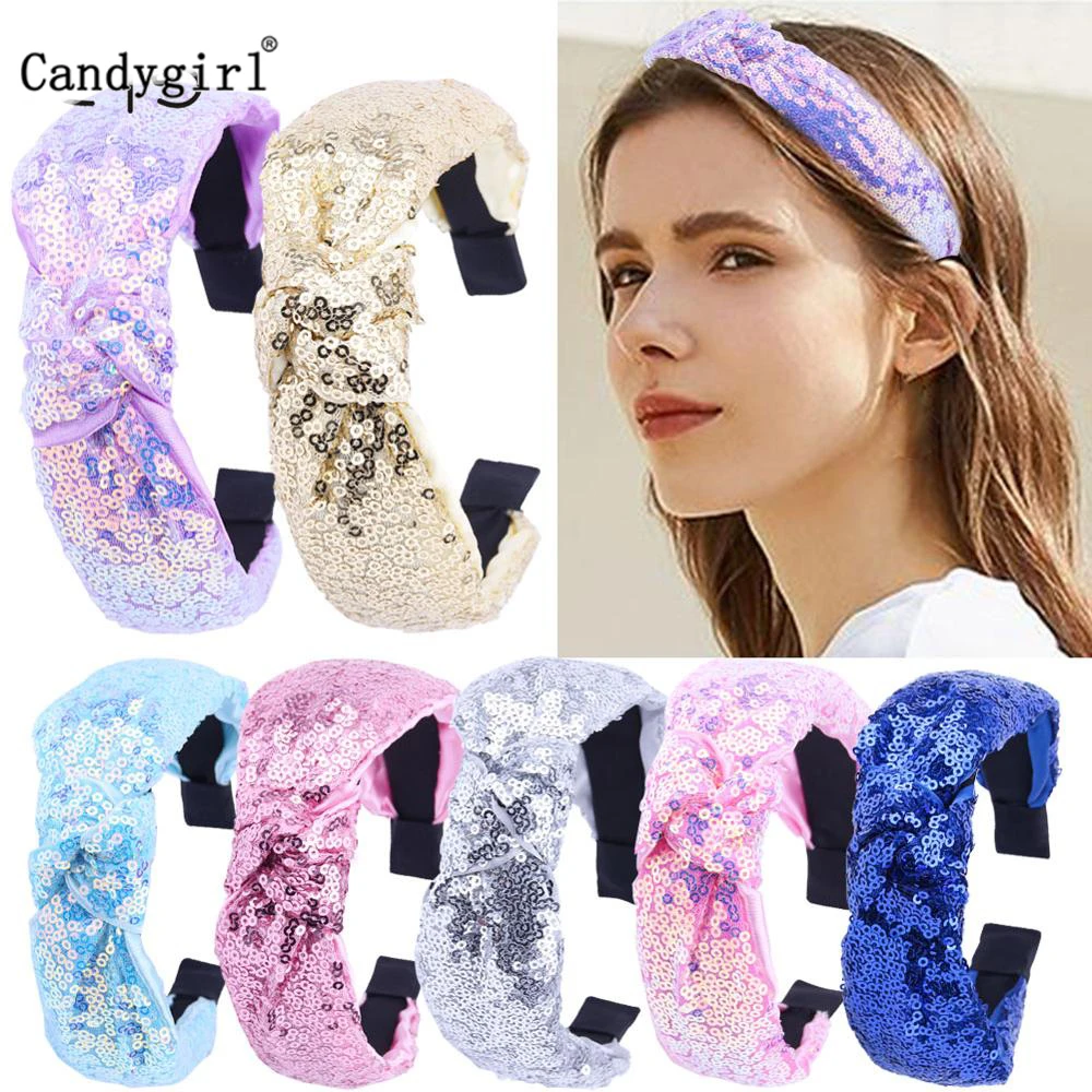 

Wide Sequins Knot Headband for Women Reversible Shiny Bling Hair Band Lovely Basic Headwear Hair Accessories