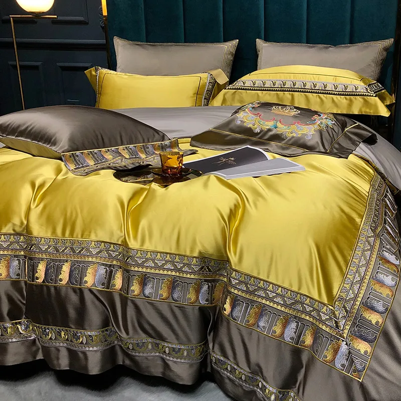 

4/6/8/10Pcs Bedding Set King Queen Size Luxury Home Textile Fitted Sheet Duvet Cover Pillowcase