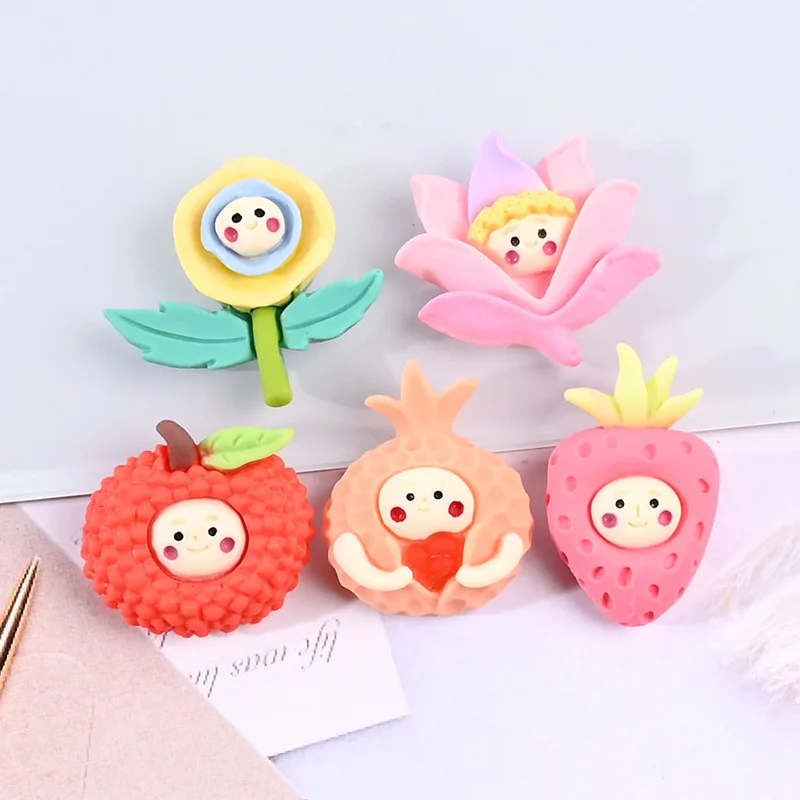 

10Pcs Kawaii Cartoon Flowers Fruits Flat back Resin Cabochons Fit Phone Case Decoration DIY Scrapbooking Hair Bows Accessories