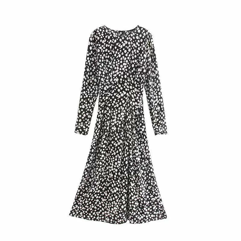 Woah Fashion Ozz9353-58 European and American 19 women's new Polka Dot elastic waist long sleeve dress | Женская одежда