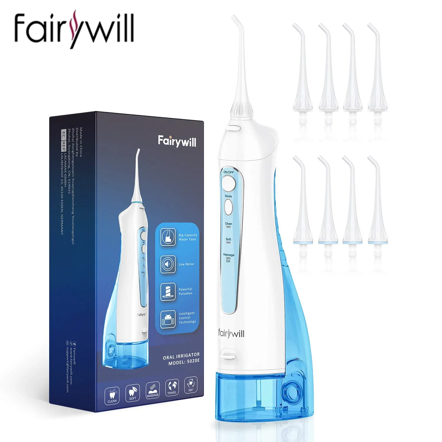 Fairywill Teeth Cleaner 300ML Rechargeable Water Flossers Portable Dental 3 Modes Water Tank Waterproof Oral Irrigator for Teeth