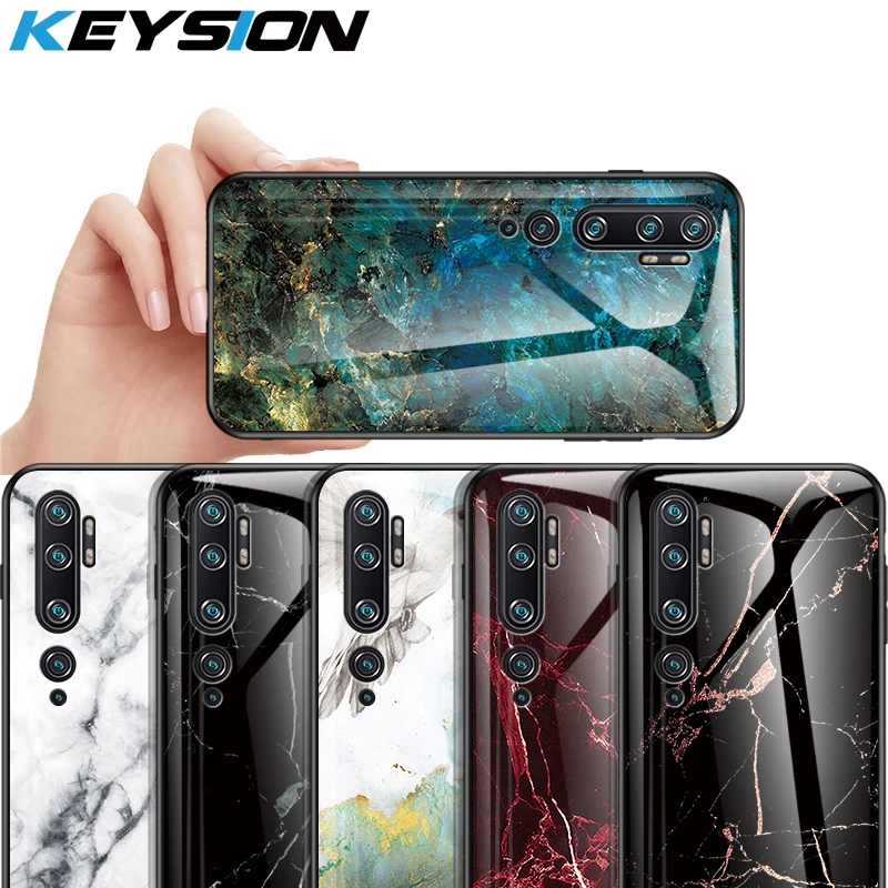 Чехол KEYSION из закаленного стекла с мрамором для Xiaomi Mi Note 10 Pro силиконовая задняя