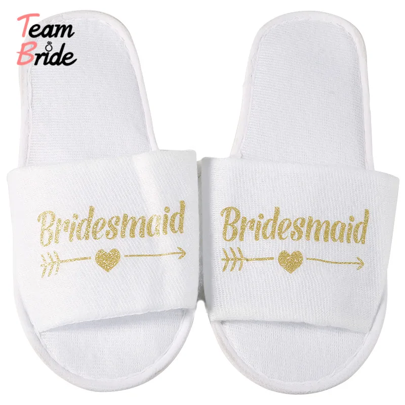Шлепанцы Свадебные для невесты золотые шлепанцы подружки вечеринки спа дня ночи