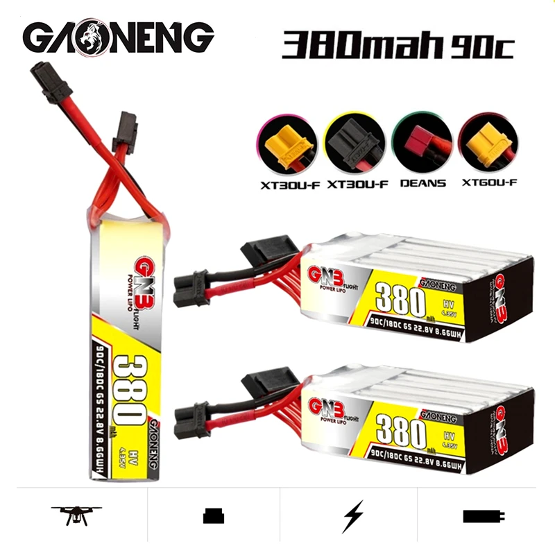 

2/3PCS GNB 6S HV Lipo Battery 22.8V 380mAh 90C Max180C T/XT30U-F Plug for FPV Racing Drone RC Models Multicopter Frame parts