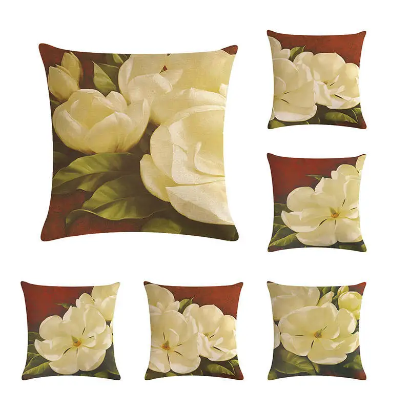 

45*45cm White Flower Pattern Cotton Linen Throw Pillow Cushion Cover Home Decoration Sofa Bed Decor Decorative Pillowcase