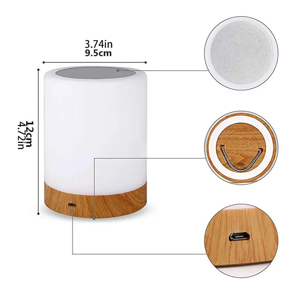 

Dimmable Led Colorful Creative Wood Grain Rechargeable Night Light Bedside Table Lamp Atmosphere Light Touch Pat Light
