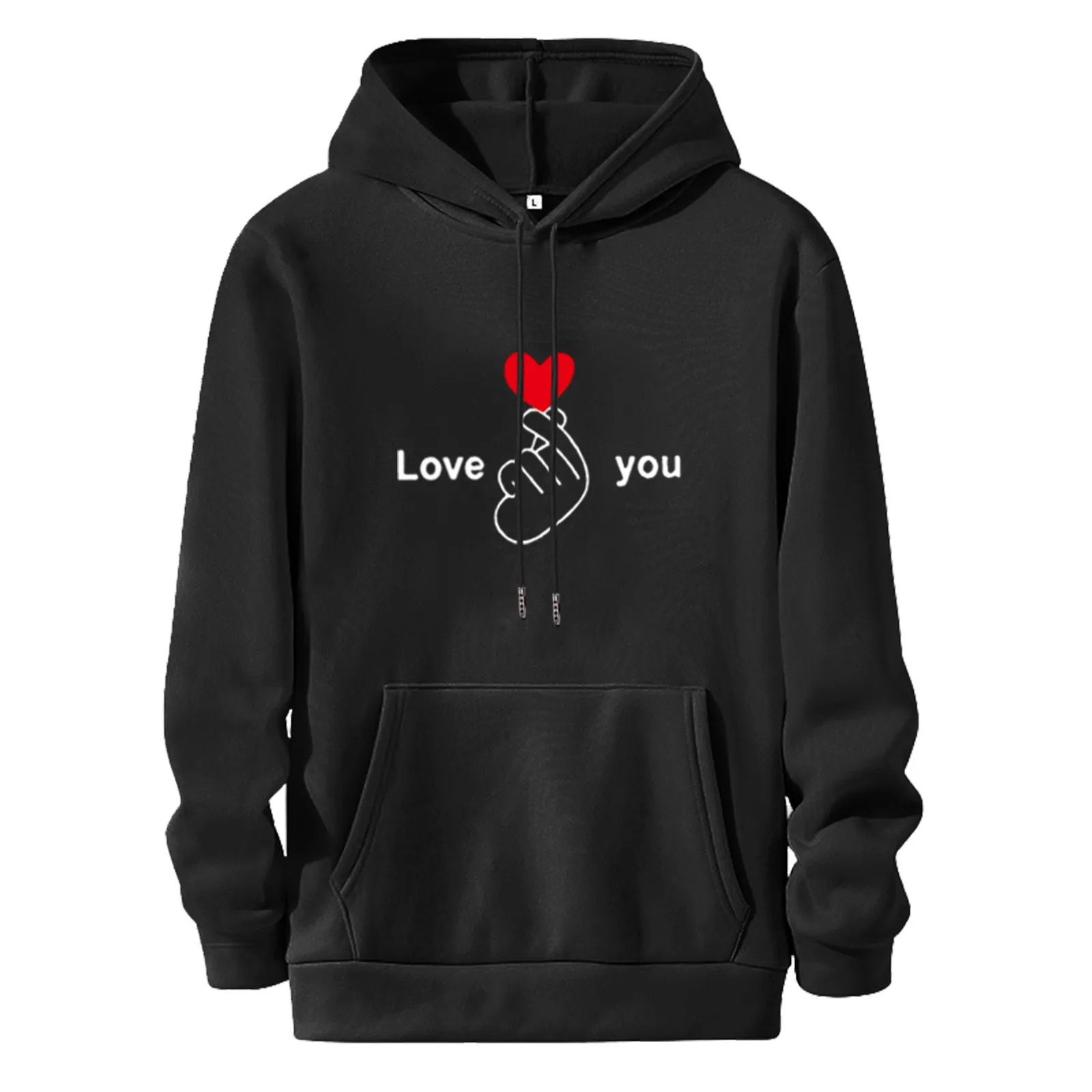 Fashion Love You Print Hooded Casual Sweatshirt Loose Pockets Tops Streetwear Female Autumn Winter Long Sleeve Womens Outerwear