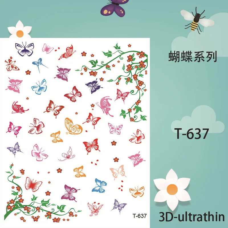 

1Pcs 3D Nail Art Stickers Blue Butterfly Pattern Self-adhensive Stickers Decal DIY Manicuring Geometry Flower Floral Decoration