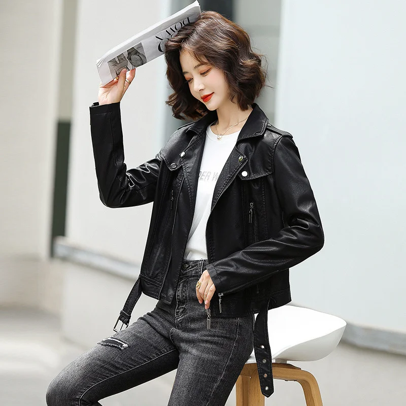 

2021 autumn and winter new Korean slim locomotive lean sheep fur coat women's short Haining small leather jacket fashion