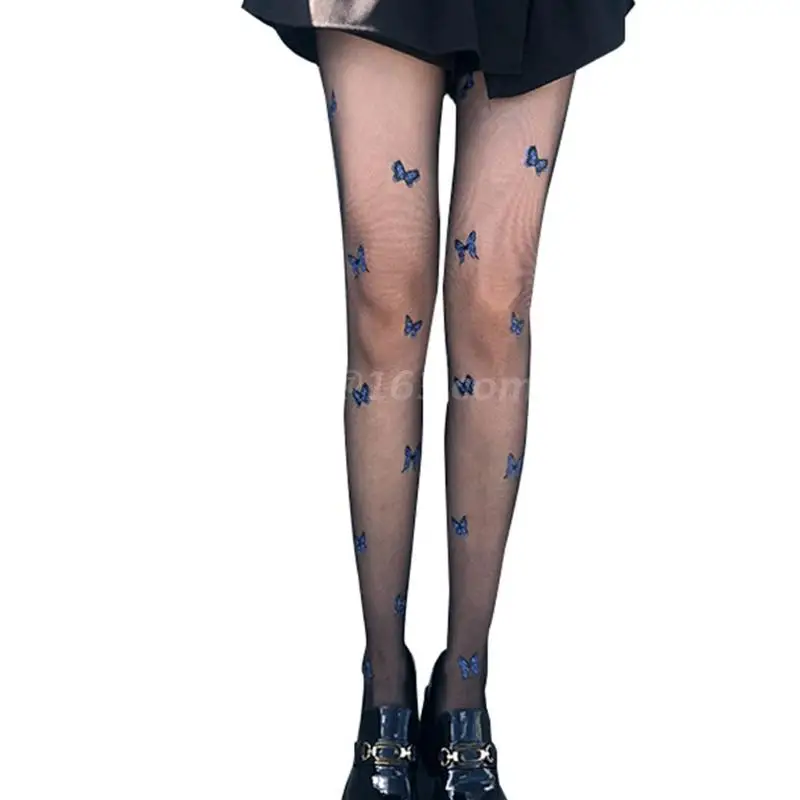 

Women Blue Butterfly Stockings Pantyhose Spring Summer Jumpsuit Tights Leggings Girls Sweet Thin Socks