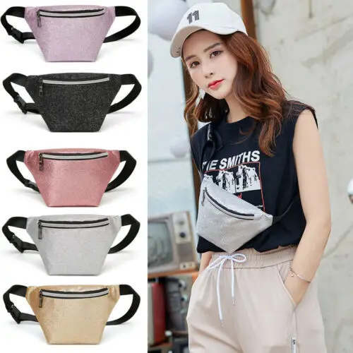 

2019 New Sequins Waist Bags Women Belt Bag Fanny Packs Pu Leather Waist Packs Pouch Travel Chest Bags