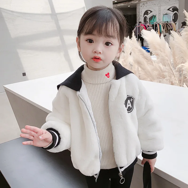 

Winter Spring Warm Fur Girls Thicken Outerwear Long Sleeve Plus Velvet Cotton For Boys Kids Costume Teenagers Tops High Quality