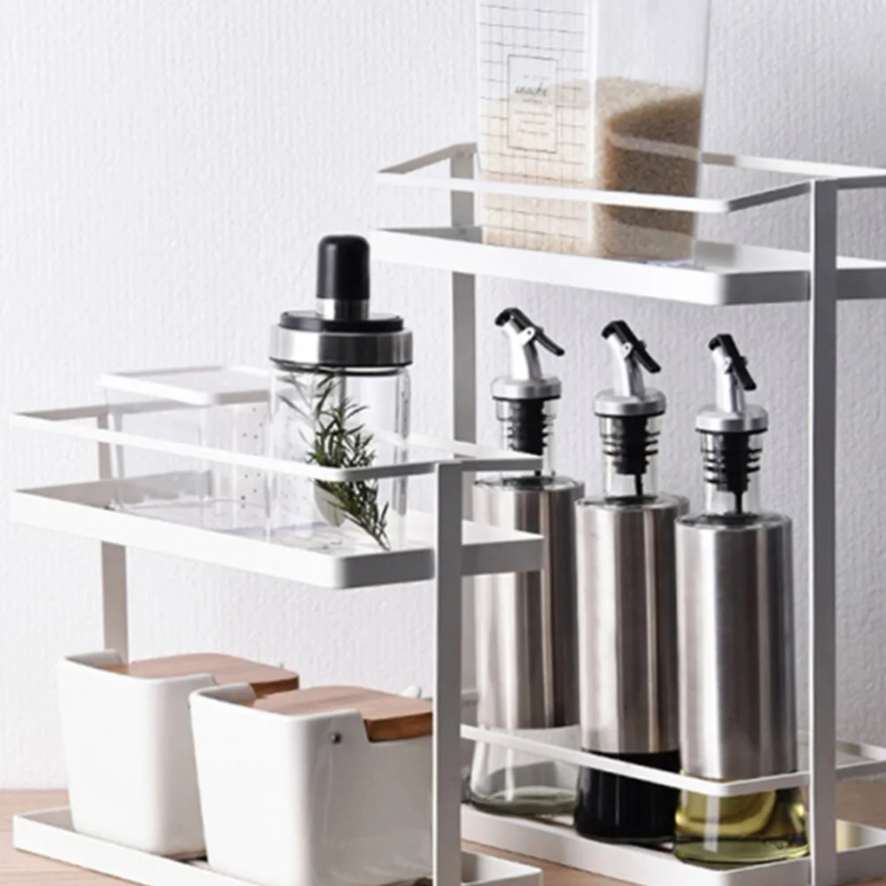 

1pc Double-Layer Kitchen Desktop Rack Iron Seasoning Bottle Organizer Spice Rack