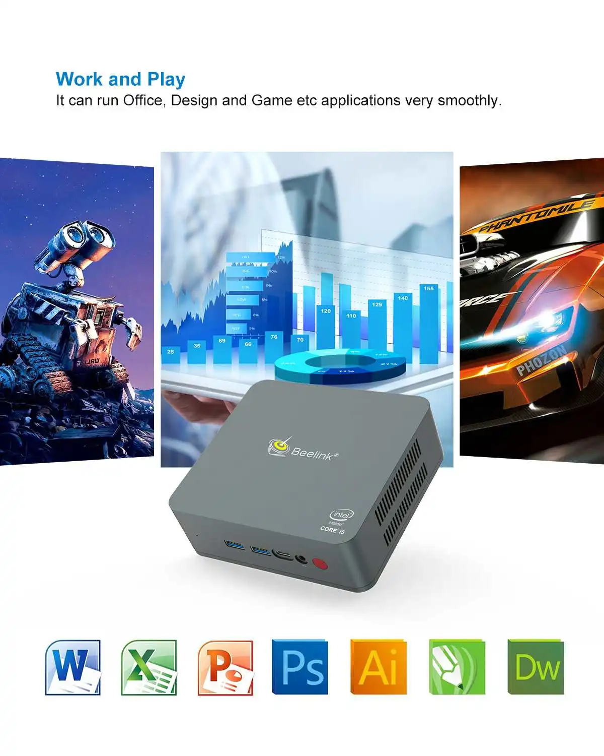 Мини-ПК Beelink U57 Windows 10 Intel i5 5257U 2 7 ГГц 8 ГБ 256 1000 Мбит/с | Электроника