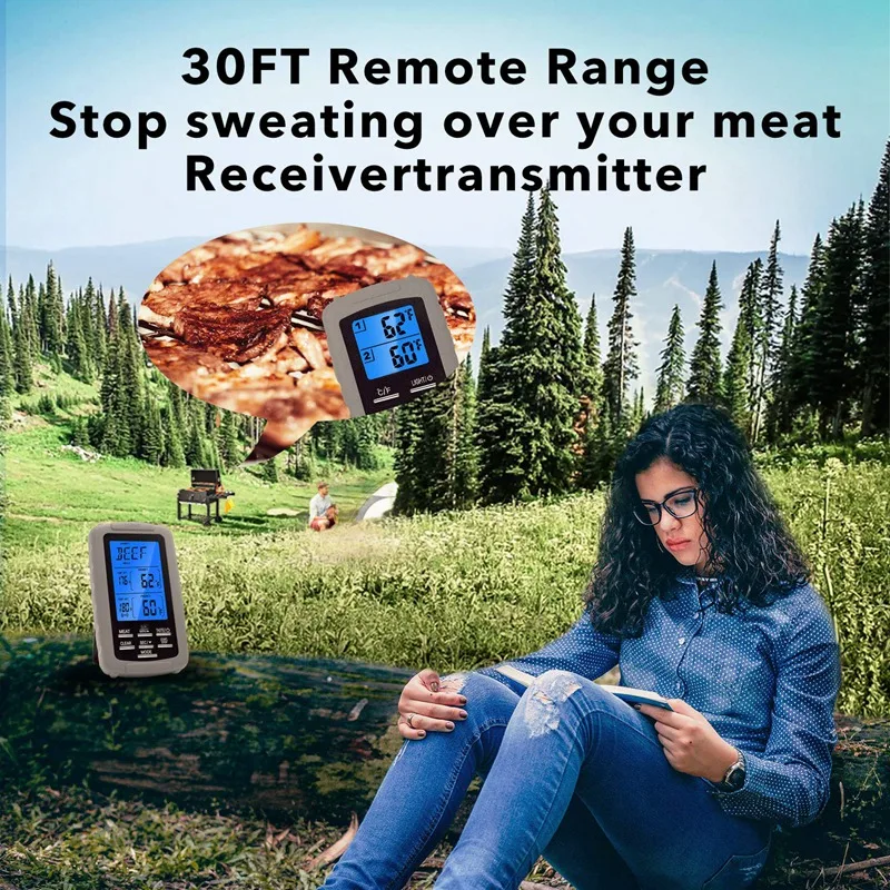 

Remote Digital Barbecue Wireless Meat Thermometer, Kitchen Cooking Food Thermometer with Dual Probe for Oven, Kitchen, Instant R