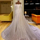 Очаровательное свадебное платье с открытыми плечами и блестками, свадебное платье с юбкой годе, Кружевная аппликация из бисера, свадебное платье со съемным шлейфом для невесты, 2021