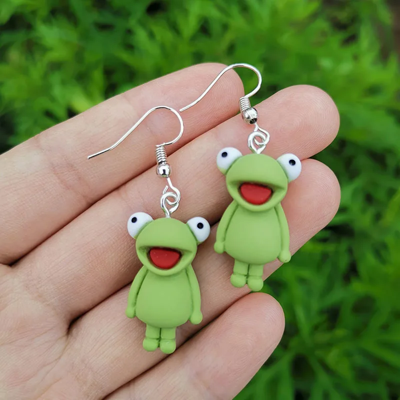 Серьги-подвески с зеленой лягушкой для женщин милые аксессуары ювелирные