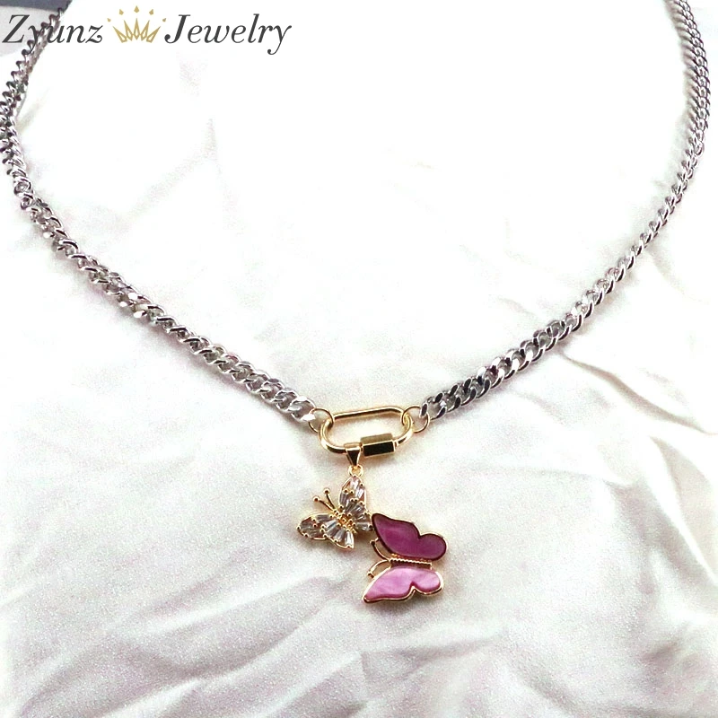 5PCS Micro Pave CZ Butterfly Pendant Necklace for Women Party Statement Fashion Cuban Chain Jewelry Gifts | Украшения и