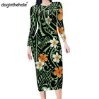 Doginthehole винтажная полинезийская Этническая Женская Сексуальная обтягивающая юбка-карандаш средней длины платье Гавайские цветы печать офисная Дамская туника