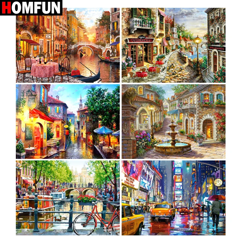 Картина из страз HOMFUN красивый уличный пейзаж алмазная 5D Вышивка смолы сделай сам